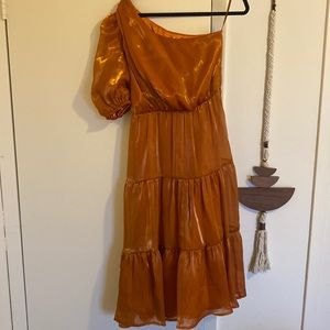 Off the shoulder fun dress worn to an Indian wedding